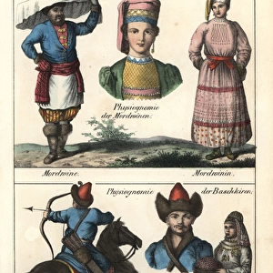 Costumes of Mordovian men and women and Bashkir