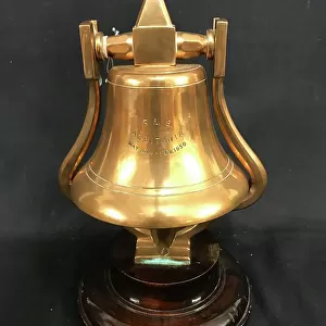 Cunard Line, RMS Aquitania - brass bell on stand