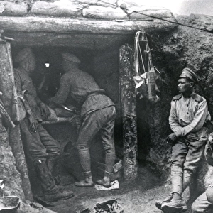Czech soldiers outside a dugout, Russian Front, WW1