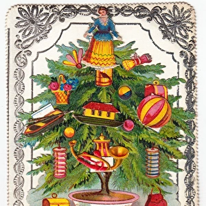 Decorated tree on a Christmas card