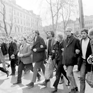 Demonstration in London -- Tariq Ali (b. 1943, centre), writer, journalist and filmmaker