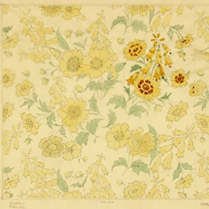 Design for dress silk or print with yellow flower