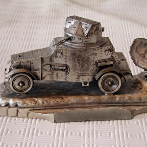 Die-cast desk ornament of white Laffly French armoured car