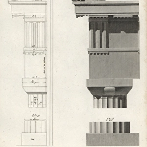 Doric order capital, column and base from the Parthenon