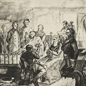 Drawing of the death bed scene of President Abraham Lincoln