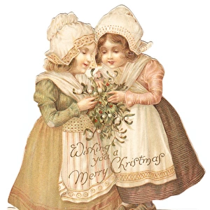Two Dutch girls on a cutout Christmas card