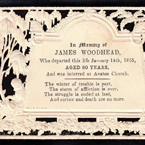 Embossed Victorian mourning card, James Woodhead
