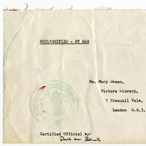Envelope sent via British Embassy diplomatic bag