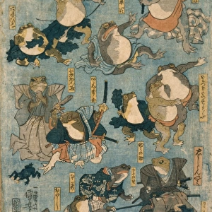 Famous heroes of the kabuki stage played by frogs