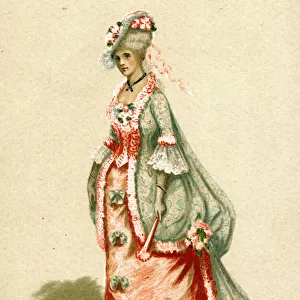 Fancy dress costume, Watteau style dress Date: circa 1880