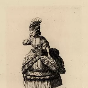 Fashionable woman in drape skirt, era of Marie Antoinette