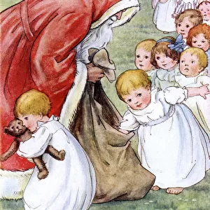 Father Christmas distributing toys by Angusine Macgregor