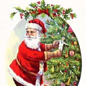 Father Christmas placing presents around the tree