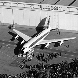 The first Convair 880 N801TW is rolled out of the Convair