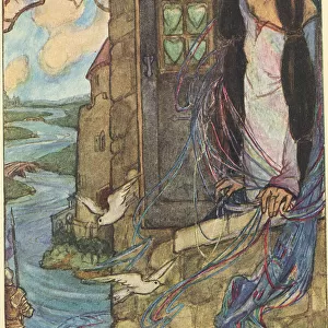 Out flew the web and floated wide. Illustration by Florence Harrison of Tennysons The
