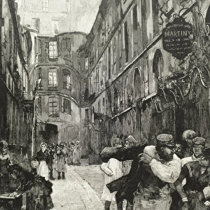 France. Paris. Old town. Dragon street, 1885. Engraving 19t