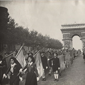 French Girl Guides on parade, St Georges Day, Paris
