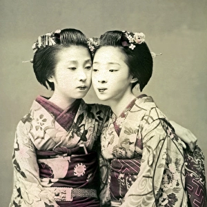 Geishas in intimate pose, Japan