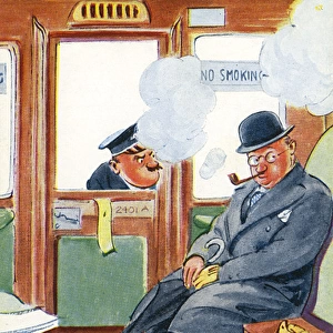 Gentleman puffing away at his pipe in a No Smoking Carriage