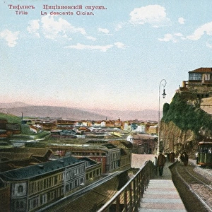 Georgia - Tbilisi - The Cician Hill with a tram
