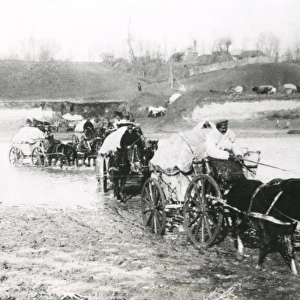German transport crossing river, Romanian Front, WW1