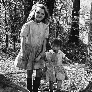 Two gipsy girls in a wood in Surrey