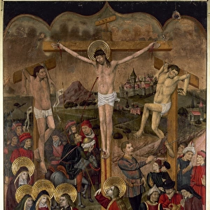 Gothic altarpiece of the Cruxificion, by Bernardo de Aras (1