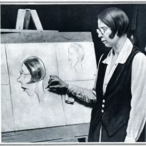 Gwen Farrar drawing a caricature of herself
