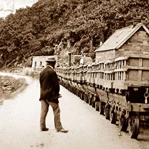Hand tinted photo of slate train at Llanberis, Wales