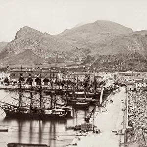 Harbour at Palermo with Monte Pellegrino, Italy