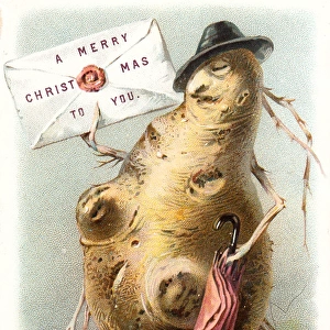 Humanised potato on a Christmas card