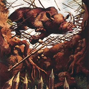 Illustration that recreates the hunting of large