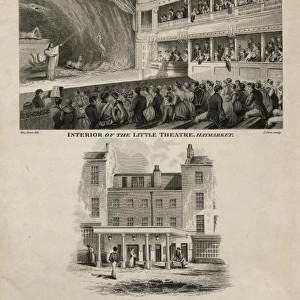 Interior and front view of the Little Theatre, Haymarket