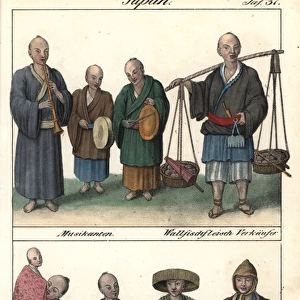 Japanese circa 1800, musicians, seller of whale
