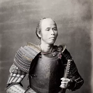 Japanese man in armour with sword, Japan