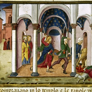 Jesus expel the merchants from the Temple. Codex of Predis (