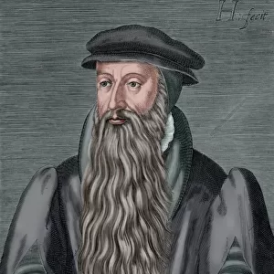 John Knox (1514-1572). Engraving. Colored