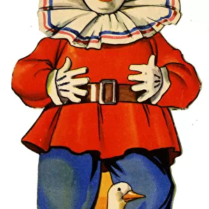 Jolly clown with a white goose
