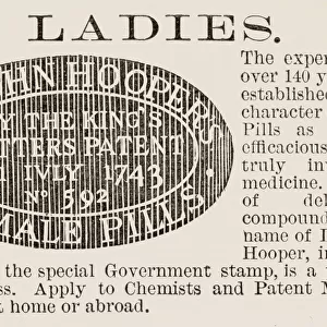 To Ladies. Advert for Dr John Hoopers Female Pills. Date: 1886