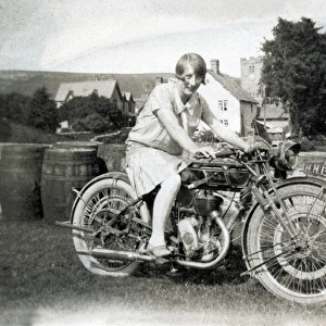 Lady on a 1921 Sunbeam motorcycle