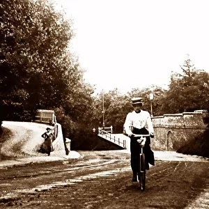 Lady cycling up Castle Hill, Maidenhead, Victorian period