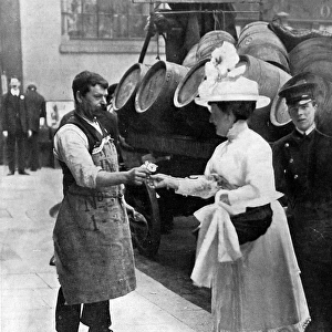 Lady Mayoress of London selling roses, 1912