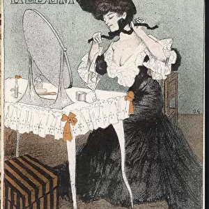 Lady Tying on Hat 1904