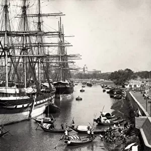 Large ships on the Hooghly River, Calcutta, India