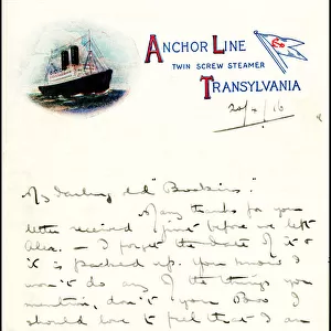 Letter from on board the steamer Transylvania, WW1