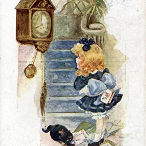 Little girl with black cat on a birthday postcard Date: circa 1918