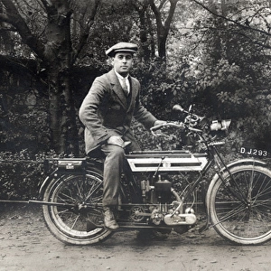 Man on a 1911 Triumph motorcycle