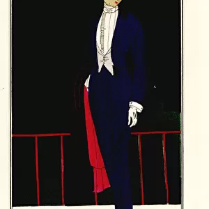 Man in new blue suit, pearl vest and white shirt, 1913