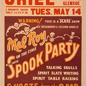 Mel Roy on the stage mid-nite, spook party talking skulls, s
