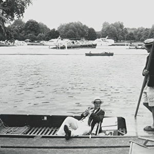 Two men on a punt, Henley-on-Thames, Oxfordshire